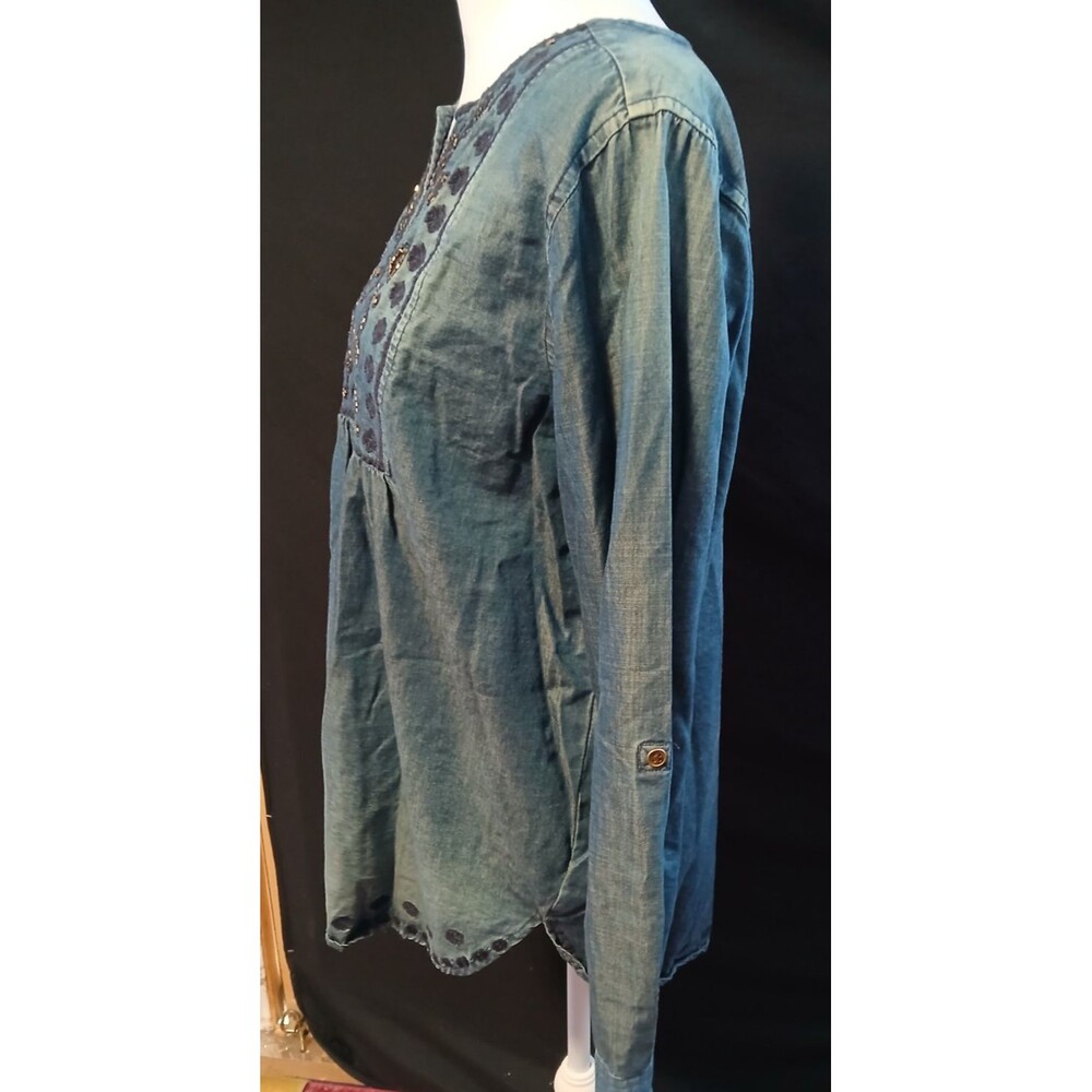 Tantrums Jean Beaded Embroidered Long Sleeve Blouse Small - Picture 2 of 11